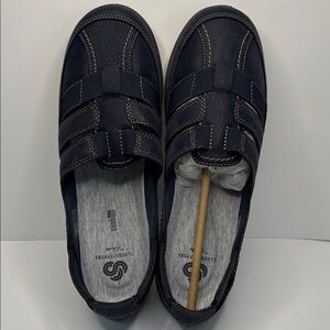 Clarks Women's Navy Slip-On Flats-wide width